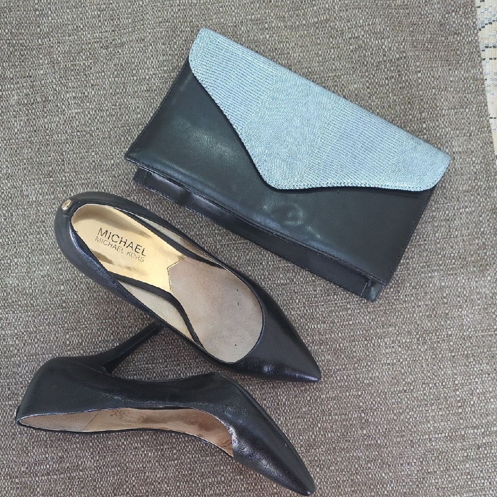 Michael Kors Black Heels with Silver-Tone Clutch